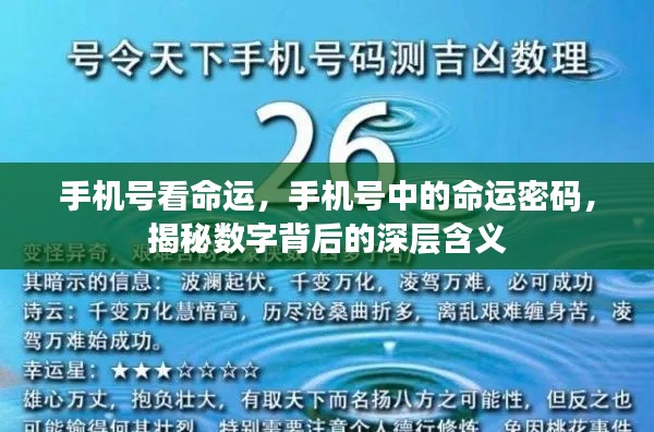 揭秘手机号中的命运密码，数字背后的深层含义探索命运轨迹